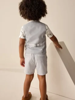 Gris motif pied-de-poule - Gilet/chemises/shorts et noué Cravate (3 {} mois-9ans)