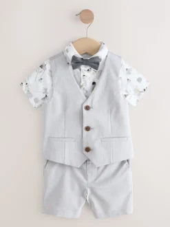 Gris motif pied-de-poule - Gilet/chemises/shorts et noué Cravate (3 {} mois-9ans)