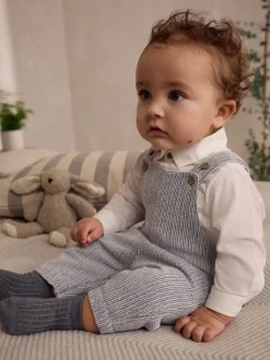 Gris/Blanc - Ensemble salopette et body bébé en coton tissé (0mois-3ans)