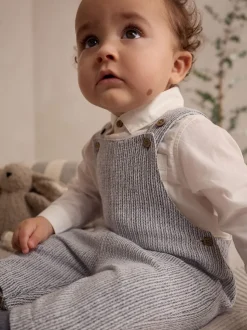 Gris/Blanc - Ensemble salopette et body bébé en coton tissé (0mois-3ans)