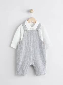Gris/Blanc - Ensemble salopette et body bébé en coton tissé (0mois-3ans)