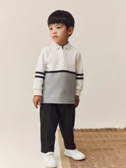 Gris/blanc zippé - Ensemble polo et jogging à manches longues (3mois-7ans)