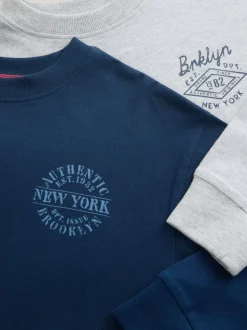 Gris/Bleu - Lot de 2 pyjamas en tissu à carreaux à manches longues (3-16ans)