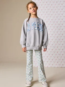 Gris/bleu à slogan fleuri - Ensemble Sweat-shirt et Leggings évasés (3-16ans)