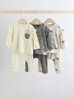 Gris/Crème Character - Ensemble haut à manches longues et leggings 6 pièces (0mois-3ans)
