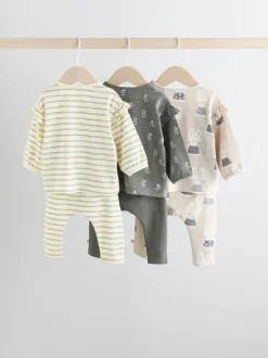 Gris/Crème Character - Ensemble haut à manches longues et leggings 6 pièces (0mois-3ans)