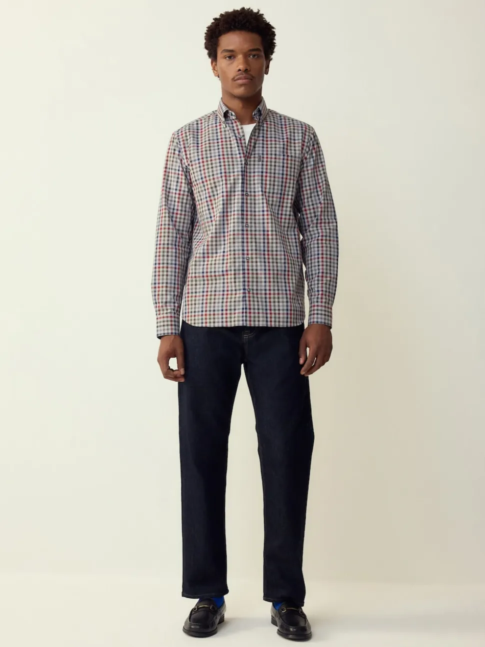 Gris/multicolore vichy - Chemise Oxford ajustée Easy Iron Button Down