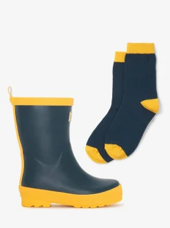 Hatley Bottes de pluie bleu marine et Jaune mat