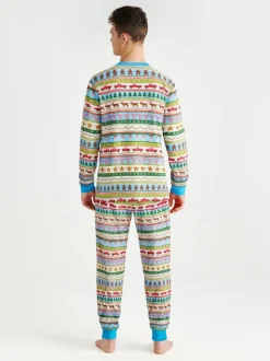 Hatley pyjama en coton côtelé de Noël bleu Fun Fair Isle pour homme