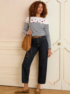 Haut brodé Love & Roses rayé