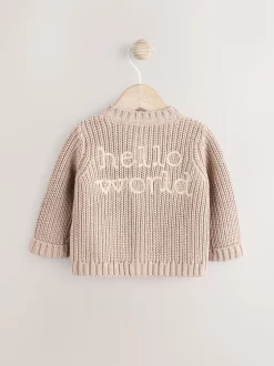Hello World Neutre - Cardigan épais brodé en maille pour bébé