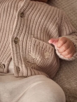 Hello World Neutre - Cardigan épais brodé en maille pour bébé