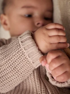 Hello World Neutre - Cardigan épais brodé en maille pour bébé