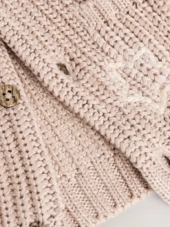 Hello World Neutre - Cardigan épais brodé en maille pour bébé