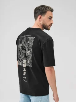 Hokusai noir - Coupe ample - T-shirt avec licence d’artiste