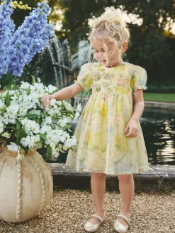 Impression florale jaune - Robe corsage à fleurs (3mois-8ans)