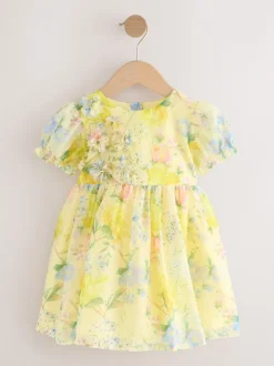 Impression florale jaune - Robe corsage à fleurs (3mois-8ans)