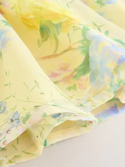 Impression florale jaune - Robe corsage à fleurs (3mois-8ans)