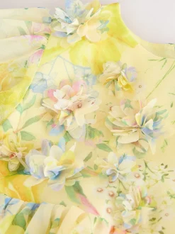 Impression florale jaune - Robe corsage à fleurs (3mois-8ans)