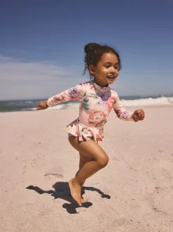 Impression florale rose - Ensemble de natation Sunsafe (3mths-7yrs)