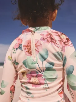 Impression florale rose - Ensemble de natation Sunsafe (3mths-7yrs)