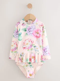 Impression florale rose - Ensemble de natation Sunsafe (3mths-7yrs)