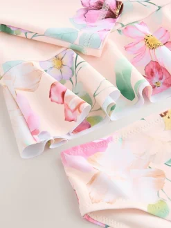 Impression florale rose - Ensemble de natation Sunsafe (3mths-7yrs)