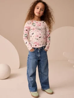 Impression florale rose - T-shirts côtelés à manches longues Lot de 4 (3à16ans)