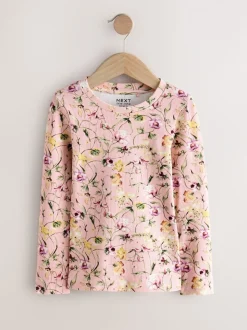 Impression florale rose - T-shirts côtelés à manches longues Lot de 4 (3à16ans)