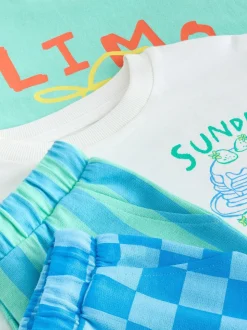 Imprimé alimentaire vert/blanc - Ensemble t-shirt et short à manches courtes Lot de 2 (3mois7ans)