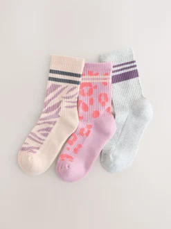 Imprimé animal - Lot de 3 paires de chaussettes côtelées à semelle rembourrée en coton majoritaire