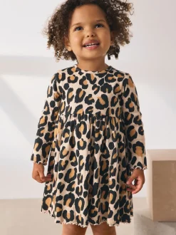 Imprimé animal - Robe côtelée à manches longues (3mois-7ans)