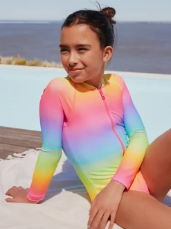 Imprimé arc-en-ciel dégradé - Maillot de bain Sunsafe à manches longues (3mois-16ans)