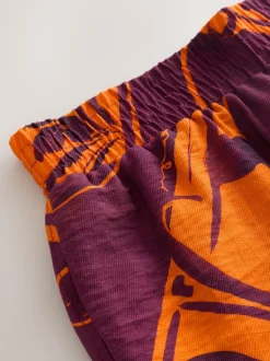 Imprimé bordures exotiques orange/bordeaux - Short de villégiature à taille élastique