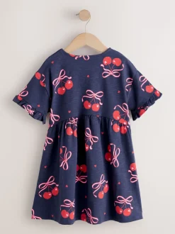 Imprimé cerise bleu marine - Manches courtes Jersey Robe (3-16yrs)