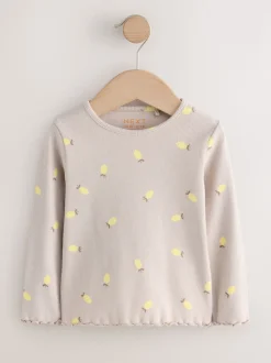 Imprimé citron neutre - T-shirt à manches longues en côtes (3mths-7yrs)