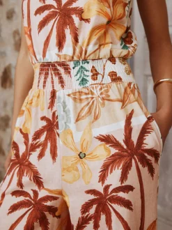 Imprimé fleuri rose - Combinaison en jersey à col carré et jambe large