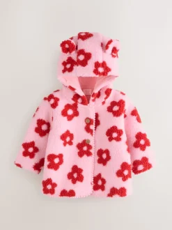 Imprimé fleuri rose sur l’ensemble - Veste bébé à capuche en peau lainée (0mois2ans)