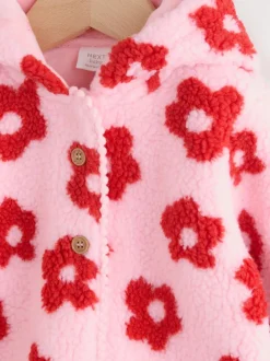 Imprimé fleuri rose sur l’ensemble - Veste bébé à capuche en peau lainée (0mois2ans)