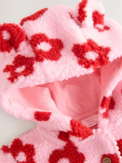 Imprimé fleuri rose sur l’ensemble - Veste bébé à capuche en peau lainée (0mois2ans)