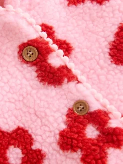 Imprimé fleuri rose sur l’ensemble - Veste bébé à capuche en peau lainée (0mois2ans)