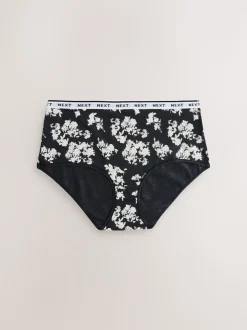 Imprimé floral noir / blanc - Lot de 4 culottes à logo en coton