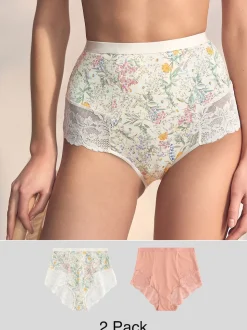 Imprimé floral/rose pâle - Lot de 2 culottes en dentelle sculptante