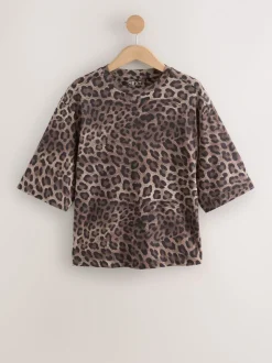 Imprimé Léopard - T-shirt décontracté à col rond avec longueur coude