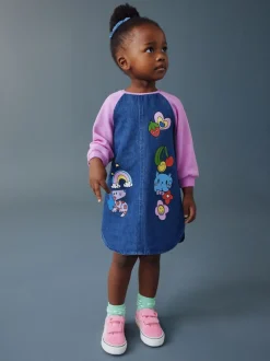 Imprimé multi-couleurs vives - Robe en jean raglan (3 mois-8 ans)