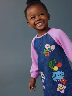 Imprimé multi-couleurs vives - Robe en jean raglan (3 mois-8 ans)