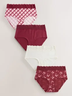 Imprimé nœud baies - Lot de 4 culottes en coton et dentelle