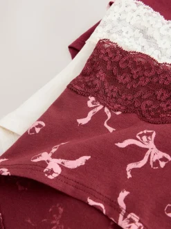Imprimé nœud baies - Lot de 4 culottes en coton et dentelle
