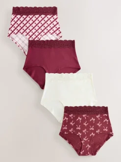 Imprimé nœud baies - Lot de 4 culottes en coton et dentelle