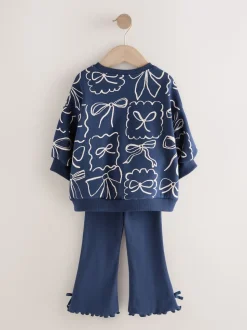 Imprimé nœud bleu marine - Ensemble sweat et legging évasé (3mois-7ans)